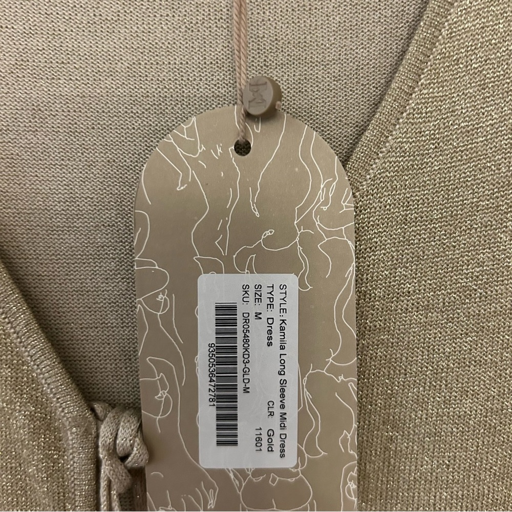 NWT Meshki Kamila Gold Maxi Dress with Long Sleeves - Picture 7 of 9